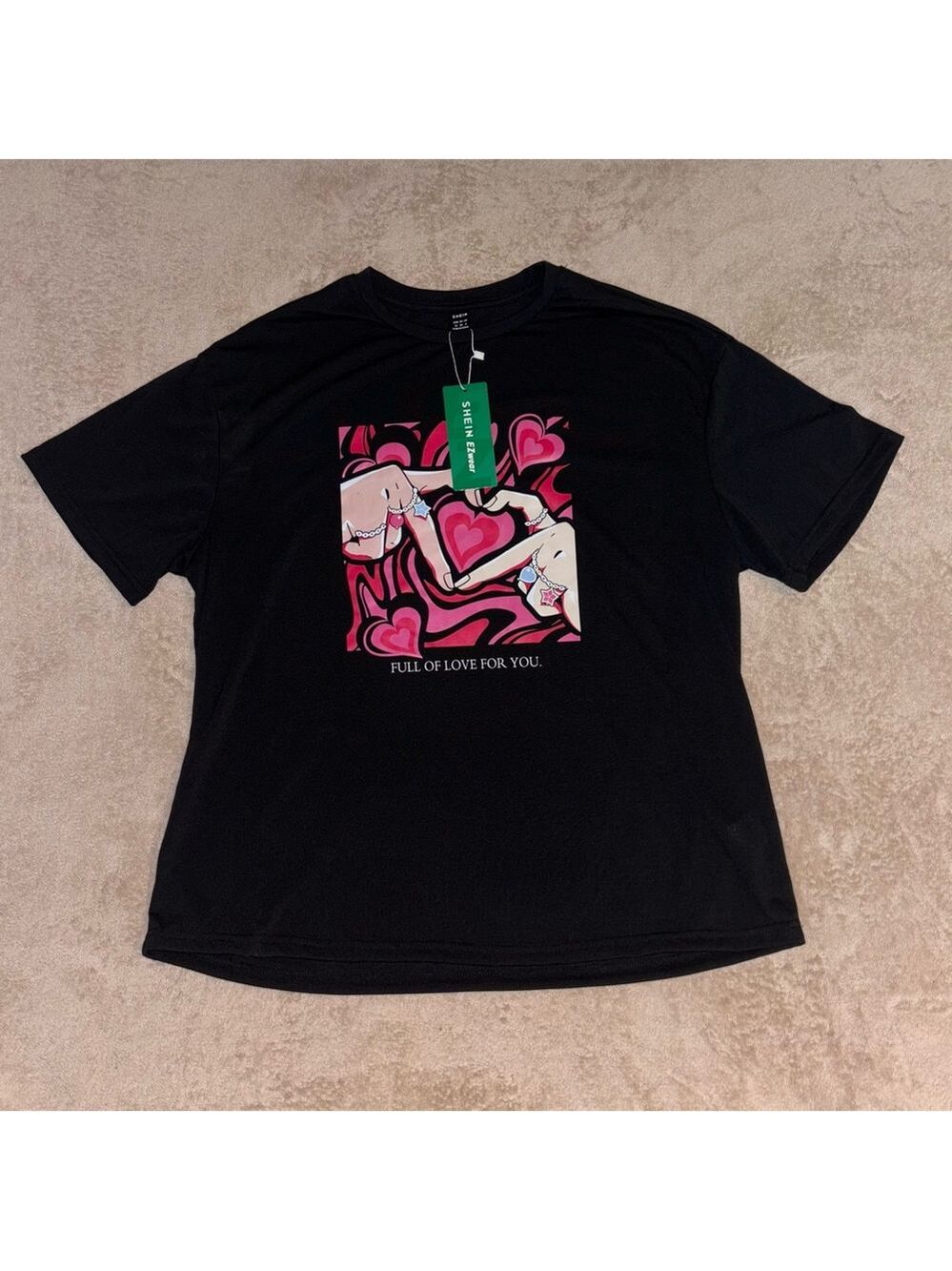 SHEIN Black Tee with Heart Graphic